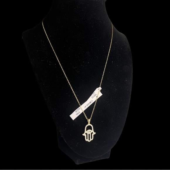 Gold over sterling silver chain with Hamsa Hand Third Eye CZ pendant - Picture 2 of 2